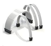 LINKUP - AVA 30cm PSU Cable Extension Sleeved Custom Mod GPU PC Braided w/Comb Kit | 1 x 24 P (20+4) | 1 x 8 P (4+4) CPU | 2 x 8 P (6+2) GPU set | 300mm - White