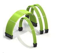 LINKUP - AVA 30cm PSU Cable Extension Sleeved Custom Mod GPU PC Braided w/Comb Kit | 1 x 24 P (20+4) | 1 x 8 P (4+4) CPU | 2 x 8 P (6+2) GPU set | 300mm - Green