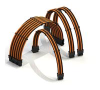 LINKUP - AVA 30cm PSU Cable Extension Sleeved Custom Mod GPU PC Braided w/Comb Kit | 1 x 24 P (20+4) | 1 x 8 P (4+4) CPU | 2 x 8 P (6+2) GPU set | 300mm - OrangeBlack