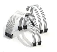 LINKUP - AVA 30cm PSU Cable Extension Sleeved Custom Mod GPU PC Braided w/Comb Kit | 1 x 24 P (20+4) | 2 x 8 P (4+4) CPU | 2 x 8 P (6+2) GPU set | 300mm - White