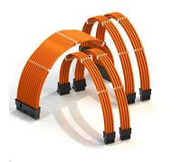 LINKUP - AVA 30cm PSU Cable Extension Sleeved Custom Mod GPU PC Braided w/Comb Kit | 1 x 24 P (20+4) | 2 x 8 P (4+4) CPU | 2 x 8 P (6+2) GPU set | 300mm - Orange