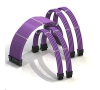 LINKUP - AVA 30cm PSU Cable Extension Sleeved Custom Mod GPU PC Braided w/Comb Kit | 1 x 24 P (20+4) | 2 x 8 P (4+4) CPU | 2 x 8 P (6+2) GPU set | 300mm - Purple