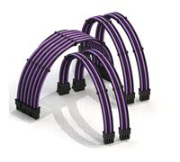 LINKUP - AVA 30cm PSU Cable Extension Sleeved Custom Mod GPU PC Braided w/Comb Kit | 1 x 24 P (20+4) | 2 x 8 P (4+4) CPU | 2 x 8 P (6+2) GPU set | 300mm - PurpleBlack