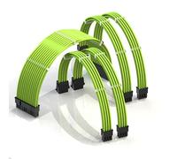 LINKUP - AVA 30cm PSU Cable Extension Sleeved Custom Mod GPU PC Braided w/Comb Kit | 1 x 24 P (20+4) | 2 x 8 P (4+4) CPU | 2 x 8 P (6+2) GPU set | 300mm - Green