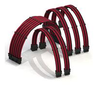 LINKUP - AVA 30cm PSU Cable Extension Sleeved Custom Mod GPU PC Braided w/Comb Kit - Compatible with RTX3090 | 1 x 24 P (20+4) | 2 x 8 P (4+4) CPU | 3 x 8 P (6+2) GPU set | 300mm - RedBlack