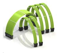 LINKUP - AVA 30cm PSU Cable Extension Sleeved Custom Mod GPU PC Braided w/Comb Kit - Compatible with RTX3090 | 1 x 24 P (20+4) | 2 x 8 P (4+4) CPU | 3 x 8 P (6+2) GPU set | 300mm - Green
