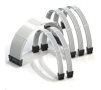 LINKUP - AVA 30cm PSU Cable Extension Sleeved Custom Mod GPU PC Braided w/Comb Kit - Compatible with RTX3090 | 1 x 24 P (20+4) | 2 x 8 P (4+4) CPU | 3 x 8 P (6+2) GPU set | 300mm - White