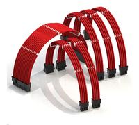 LINKUP - AVA 30cm PSU Cable Extension Sleeved Custom Mod GPU PC Braided w/Comb Kit - Compatible with RTX3090 | 1 x 24 P (20+4) | 2 x 8 P (4+4) CPU | 3 x 8 P (6+2) GPU set | 300mm - Red