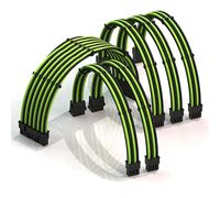 LINKUP - AVA 30cm PSU Cable Extension Sleeved Custom Mod GPU PC Braided w/Comb Kit - Compatible with RTX3090 | 1 x 24 P (20+4) | 2 x 8 P (4+4) CPU | 3 x 8 P (6+2) GPU set | 300mm - GreenBlack