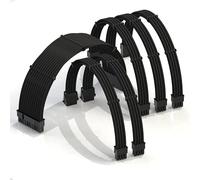 LINKUP - AVA 30cm PSU Cable Extension Sleeved Custom Mod GPU PC Braided w/Comb Kit - Compatible with RTX3090 | 1 x 24 P (20+4) | 2 x 8 P (4+4) CPU | 3 x 8 P (6+2) GPU set | 300mm - Black
