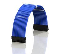 LINKUP - AVA 50cm ATX 24 Pin (20+4) Motherboard PSU Braided Sleeved Power Supply Extension Cable w/Combs | Strong & Stiff Design | Single Pack | 500mm - Blue