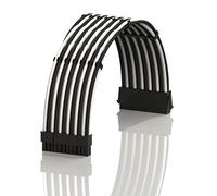 LINKUP - AVA 50cm ATX 24 Pin (20+4) Motherboard PSU Braided Sleeved Power Supply Extension Cable w/Combs | Strong & Stiff Design | Single Pack | 500mm - WhiteBlack