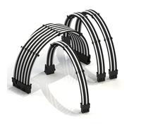 LINKUP - AVA 50cm PSU Cable Extension Sleeved Custom Mod GPU PC Braided w/Comb Kit | 1 x 24 P (20+4) | 1 x 8 P (4+4) CPU | 2 x 8 P (6+2) GPU set | 500mm - WhiteBlack