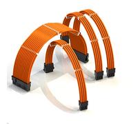 LINKUP - AVA 50cm PSU Cable Extension Sleeved Custom Mod GPU PC Braided w/Comb Kit | 1 x 24 P (20+4) | 1 x 8 P (4+4) CPU | 2 x 8 P (6+2) GPU set | 500mm - Orange
