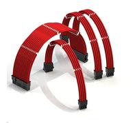 LINKUP - AVA 50cm PSU Cable Extension Sleeved Custom Mod GPU PC Braided w/Comb Kit | 1 x 24 P (20+4) | 1 x 8 P (4+4) CPU | 2 x 8 P (6+2) GPU set | 500mm - Red