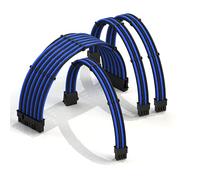 LINKUP - AVA 50cm PSU Cable Extension Sleeved Custom Mod GPU PC Braided w/Comb Kit | 1 x 24 P (20+4) | 1 x 8 P (4+4) CPU | 2 x 8 P (6+2) GPU set | 500mm - BlueBlack