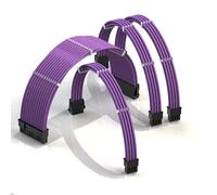 LINKUP - AVA 50cm PSU Cable Extension Sleeved Custom Mod GPU PC Braided w/Comb Kit | 1 x 24 P (20+4) | 1 x 8 P (4+4) CPU | 2 x 8 P (6+2) GPU set | 500mm - Purple