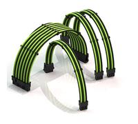 LINKUP - AVA 50cm PSU Cable Extension Sleeved Custom Mod GPU PC Braided w/Comb Kit | 1 x 24 P (20+4) | 1 x 8 P (4+4) CPU | 2 x 8 P (6+2) GPU set | 500mm - GreenBlack