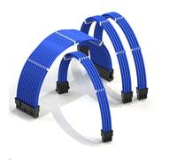 LINKUP - AVA 50cm PSU Cable Extension Sleeved Custom Mod GPU PC Braided w/Comb Kit | 1 x 24 P (20+4) | 1 x 8 P (4+4) CPU | 2 x 8 P (6+2) GPU set | 500mm - Blue