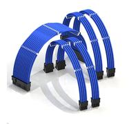 LINKUP - AVA 50cm PSU Cable Extension Sleeved Custom Mod GPU PC Braided w/Comb Kit | 1 x 24 P (20+4) | 2 x 8 P (4+4) CPU | 2 x 8 P (6+2) GPU set | 500mm - Blue