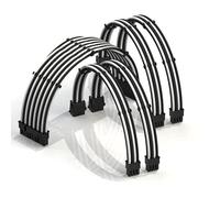 LINKUP - AVA 50cm PSU Cable Extension Sleeved Custom Mod GPU PC Braided w/Comb Kit | 1 x 24 P (20+4) | 2 x 8 P (4+4) CPU | 2 x 8 P (6+2) GPU set | 500mm - WhiteBlack