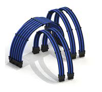 LINKUP - AVA 50cm PSU Cable Extension Sleeved Custom Mod GPU PC Braided w/Comb Kit | 1 x 24 P (20+4) | 2 x 8 P (4+4) CPU | 2 x 8 P (6+2) GPU set | 500mm - BlueBlack