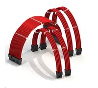 LINKUP - AVA 50cm PSU Cable Extension Sleeved Custom Mod GPU PC Braided w/Comb Kit | 1 x 24 P (20+4) | 2 x 8 P (4+4) CPU | 2 x 8 P (6+2) GPU set | 500mm - Red