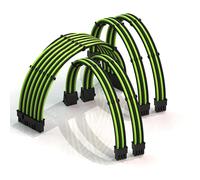 LINKUP - AVA 50cm PSU Cable Extension Sleeved Custom Mod GPU PC Braided w/Comb Kit | 1 x 24 P (20+4) | 2 x 8 P (4+4) CPU | 2 x 8 P (6+2) GPU set | 500mm - GreenBlack