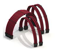 LINKUP - AVA 50cm PSU Cable Extension Sleeved Custom Mod GPU PC Braided w/Comb Kit | 1 x 24 P (20+4) | 2 x 8 P (4+4) CPU | 2 x 8 P (6+2) GPU set | 500mm - RedBlack
