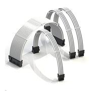 LINKUP - AVA 50cm PSU Cable Extension Sleeved Custom Mod GPU PC Braided w/Comb Kit | 6-Pack | 1 x 24 P (20+4) | 1 x 8 P (4+4) CPU | 2 x 8 P (6+2) GPU set | 500mm - White -