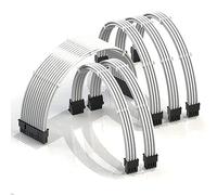 LINKUP - AVA 50cm PSU Cable Extension Sleeved Custom Mod GPU PC Braided w/Comb Kit - Compatible with RTX3090 | 6-Pack | 1 x 24 P (20+4) | 2 x 8 P (4+4) CPU | 3 x 8 P (6+2) GPU set | 500mm - White