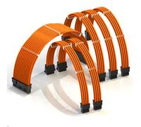 LINKUP - AVA 50cm PSU Cable Extension Sleeved Custom Mod GPU PC Braided w/Comb Kit - Compatible with RTX3090 | 1 x 24 P (20+4) | 2 x 8 P (4+4) CPU | 3 x 8 P (6+2) GPU set | 500mm - Orange
