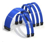 LINKUP - AVA 50cm PSU Cable Extension Sleeved Custom Mod GPU PC Braided w/Comb Kit - Compatible with RTX3090 | 1 x 24 P (20+4) | 2 x 8 P (4+4) CPU | 3 x 8 P (6+2) GPU set | 500mm - Blue