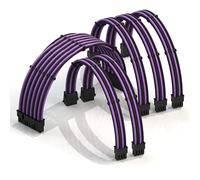 LINKUP - AVA 50cm PSU Cable Extension Sleeved Custom Mod GPU PC Braided w/Comb Kit - Compatible with RTX3090 | 1 x 24 P (20+4) | 2 x 8 P (4+4) CPU | 3 x 8 P (6+2) GPU set | 500mm - PurpleBlack