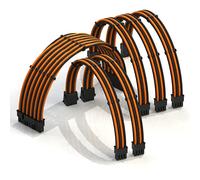 LINKUP - AVA 50cm PSU Cable Extension Sleeved Custom Mod GPU PC Braided w/Comb Kit - Compatible with RTX3090 | 1 x 24 P (20+4) | 2 x 8 P (4+4) CPU | 3 x 8 P (6+2) GPU set | 500mm - OrangeBlack