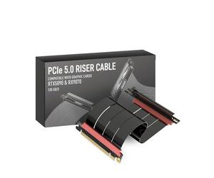 LINKUP - AVA5 PCIE 5.0 Riser Cable | RTX5090 RX9070 GPU Ready | x16 128GB/s Speed | Compatible with PCIe 4.0 & WRX80/WRX90E | Right Angle, Black 20cm (Total Length 24cm)