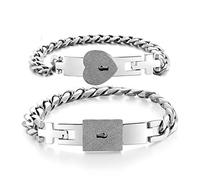 LINLIJIA 2x/Set Couple Bracelets Fashion Lover Heart Lock for Key Bracelet with Lock for Key Bangle Jewelry Decoration Gift for H, One size, Stainless Steel, Agate