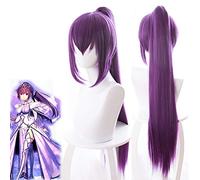 LINLINCD 80 cm Anime Fgo Fate Large Order Wig Scathach Cosplay Long Straight Purple Braid Synthetic Hair Adult