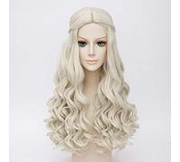 LINLINCD Alice in Wonderland Cosplay Wig White Queen Cosplay Wig Blonde Wavy Long Braid Style Heat Resistant Synthetic Hair Wigs + Wig Cap