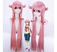 LINLINCD Anime Cosplay Wig 100 cm Mirai Nikki Gasai Yuno Straight Long Pink Anime Cosplay Wig Women Cheap Heat Resistant Synthetic Hair Wigs with Fringe