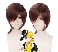 LINLINCD Anime Cosplay Wig 16 Inch Vocaloid Kagamine Ren Brown Cosplay Wig Ponytail Straight Synthetic Hair Anime Halloween Costume Wigs for Men