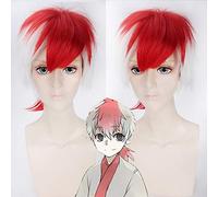 LINLINCD Anime Cosplay Wig 30 cm Hoozuki No Reitetsu Short Cosplay Wig for Men Halloween Costume Synthetic Fluffy Red White Ombre Hair Wigs Cabelo