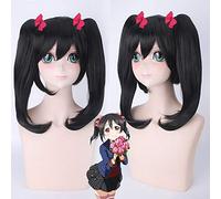 LINLINCD Anime Cosplay Wig 50 cm Love Live Nico Yazawa Black Cosplay Wig Ponytail Synthetic Hair Anime Straight Halloween Costume Wigs for Women