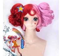 LINLINCD Anime Cosplay Wig 5v5 Arena Game Red Pink Ombre Short Curly Wig Cosplay Anime Synthetic Hair Halloween Costume Women Wigs for Party