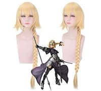 LINLINCD Anime Cosplay Wig 90 cm Fate Apocrypha Fgo Ruler Jeanne d'Arc Anime Cosplay Wig Synthetic Hair Yellow Long Braiding Woman Wigs for Halloween Costume