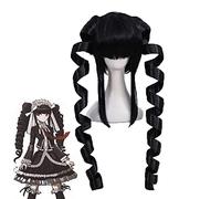 LINLINCD Anime Cosplay Wig Anime Coser Pruik Celestia Ludenberg Cosplay Wig Black Spiral Curl Long Dangan Ronpa Celeste Synthetic Hair Anime Costume Wig + Wig Cap