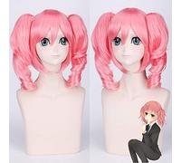 LINLINCD Anime Cosplay Wig Anime Inu X Boku SS Roromiya Karuta Pink Cosplay Wig with Double Wavy Ponytail Synthetic Hair Halloween Costume Women Wigs Bang