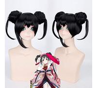 LINLINCD Anime Cosplay Wig Anime Nico Yazawa Love Live Cosplay Wig with Bun Heat Resistant Synthetic Hair Black Wigs for Women High Temperature Fibre