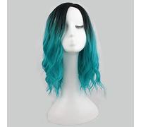 LINLINCD Anime Cosplay Wig Anime Short Curly Ombre Wig Cosplay Synthetic Hair Women Heat Resistant Lolita Two Tone Wigs for Costume Party 35 cm Blue Ombre