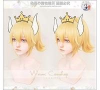 LINLINCD Anime Cosplay Wig Biamoxer Princess Bowsette Cosplay Wig Gold Pigtail Super Mario Peach Koopa Bowser Role Play for Adults Synthetic Hair